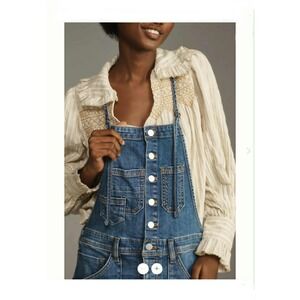 Pilcro Anthropologie Denim Bib Overall 24 Petite Utility Carpenter Button Front